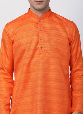 Orange Plain Blended Cotton Kurta-Pajama 3