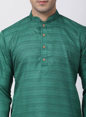Green Plain Blended Cotton Kurta-Pajama 3