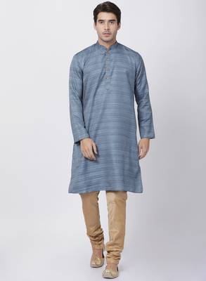 Grey Plain Blended Cotton Kurta Pajama 1