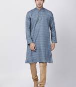 Grey Plain Blended Cotton Kurta Pajama