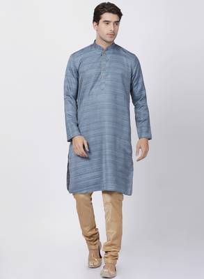 Grey Plain Blended Cotton Kurta Pajama 2