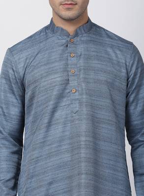 Grey Plain Blended Cotton Kurta Pajama 3
