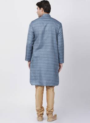 Grey Plain Blended Cotton Kurta Pajama 4