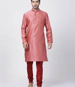 Pink Plain Cotton Blended Kurta-Pajama
