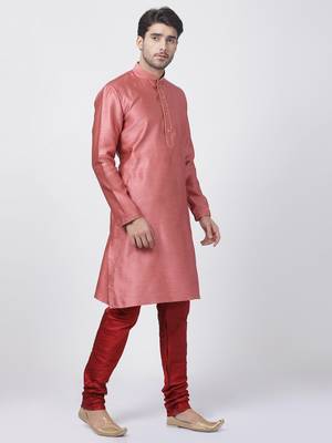 Pink Plain Cotton Blended Kurta-Pajama 2