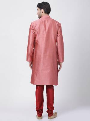 Pink Plain Cotton Blended Kurta-Pajama 4