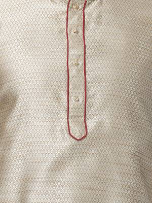 Beige Plain Blended Cotton Kurta-Pajama 3