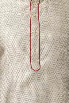 Beige Plain Blended Cotton Kurta-Pajama