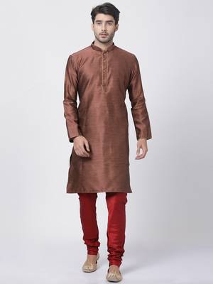 Maroon Plain Blended Cotton Kurta-Pajama 1