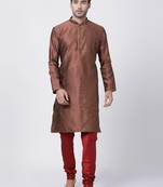 Maroon Plain Blended Cotton Kurta-Pajama