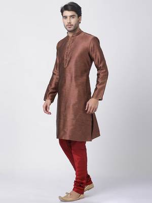Maroon Plain Blended Cotton Kurta-Pajama 2