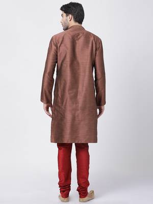 Maroon Plain Blended Cotton Kurta-Pajama 3