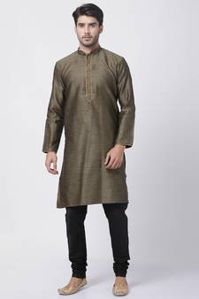 Black Plain Blended Cotton Kurta Pajama
