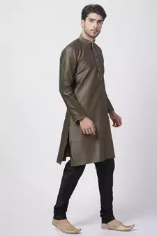 Black Plain Blended Cotton Kurta Pajama