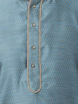 Blue Plain Blended Cotton Kurta Pajama 3