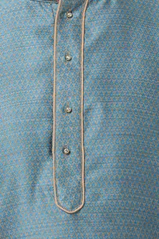 Blue Plain Blended Cotton Kurta Pajama