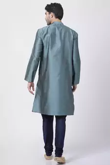 Blue Plain Blended Cotton Kurta Pajama