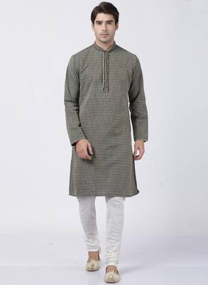 Black Plain Blended Cotton Kurta Pajama 1