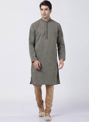 Black Plain Blended Cotton Kurta Pajama 2
