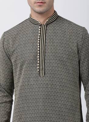 Black Plain Blended Cotton Kurta Pajama 3