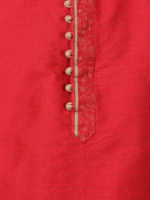 Red Plain Blended Cotton Kurta Pajama 3
