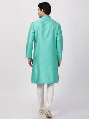 Green Plain Blended Cotton Kurta Pajama 4