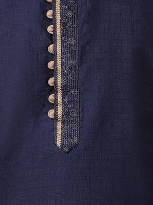 Blue Plain Blended Cotton Kurta Pajama 3