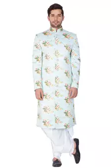 Multicolor Plain Blended Cotton Sherwani