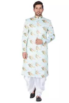 Multicolor Plain Blended Cotton Sherwani