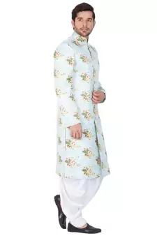 Multicolor Plain Blended Cotton Sherwani