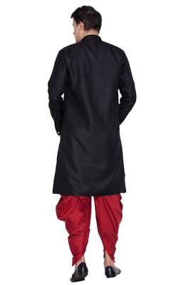 Black Plain Blended Cotton Sherwani 4