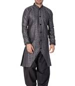 Men'S Grey Silk Blend Sherwani Set