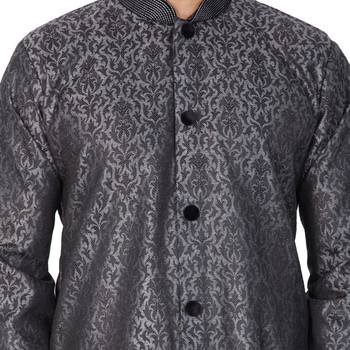 Men'S Grey Silk Blend Sherwani Set 3