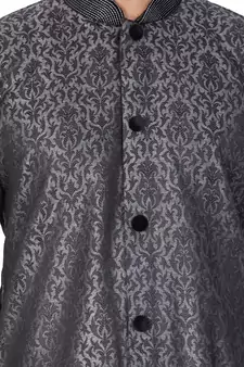 Men'S Grey Silk Blend Sherwani Set