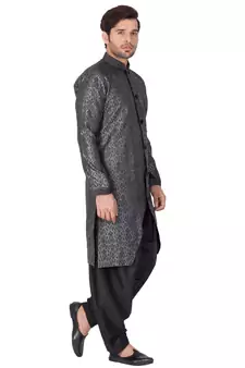 Men'S Grey Silk Blend Sherwani Set