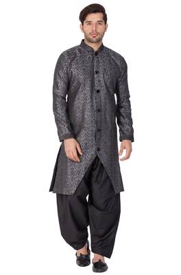Men'S Grey Silk Blend Sherwani Set 5