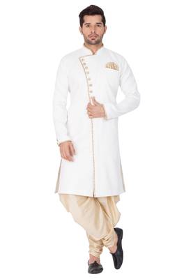 White Plain Blended Cotton Sherwani 2