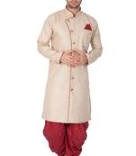 Brown Plain Blended Cotton Sherwani