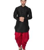 Black Plain Cotton Silk Dhoti-Kurta