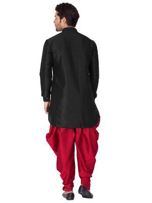 Black Plain Cotton Silk Dhoti-Kurta 4