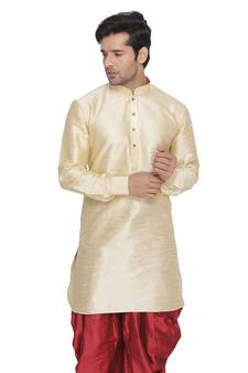 Gold Plain Blended Cotton Men-Kurtas
