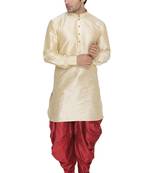Gold Plain Blended Cotton Dhoti-Kurta