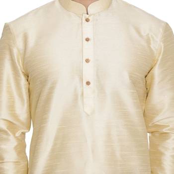 Gold Plain Blended Cotton Dhoti-Kurta 3