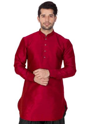 Maroon Plain Cotton Silk Men-Kurtas 1