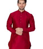 Maroon Plain Cotton Silk Men-Kurtas