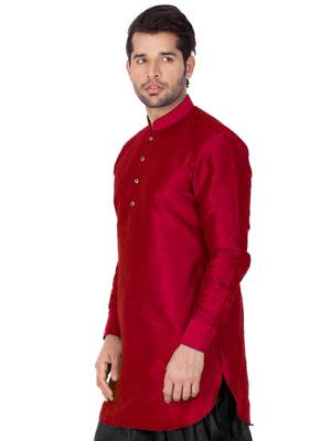 Maroon Plain Cotton Silk Men-Kurtas 4