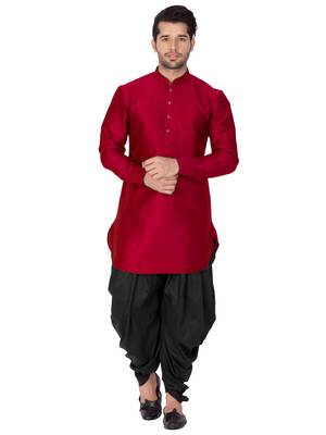 Maroon Plain Cotton Silk Dhoti Kurta 2