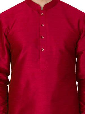 Maroon Plain Cotton Silk Dhoti Kurta 3