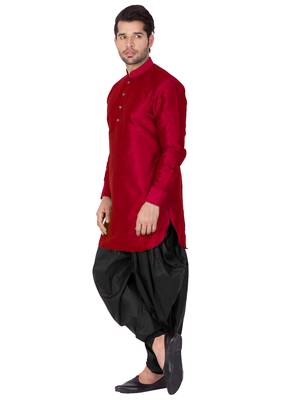 Maroon Plain Cotton Silk Dhoti Kurta 4