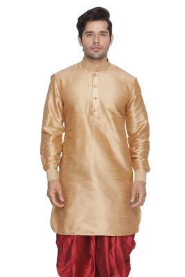 Gold Plain Blended Cotton Men-Kurtas 1